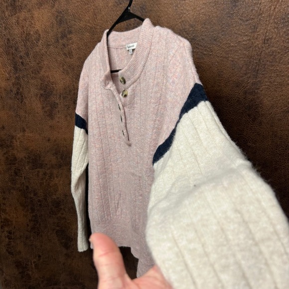 Madewell Oversized Small Pink Cream Navy Knit 5 Button Wool Alpaca Blend Sweater - Picture 3 of 7